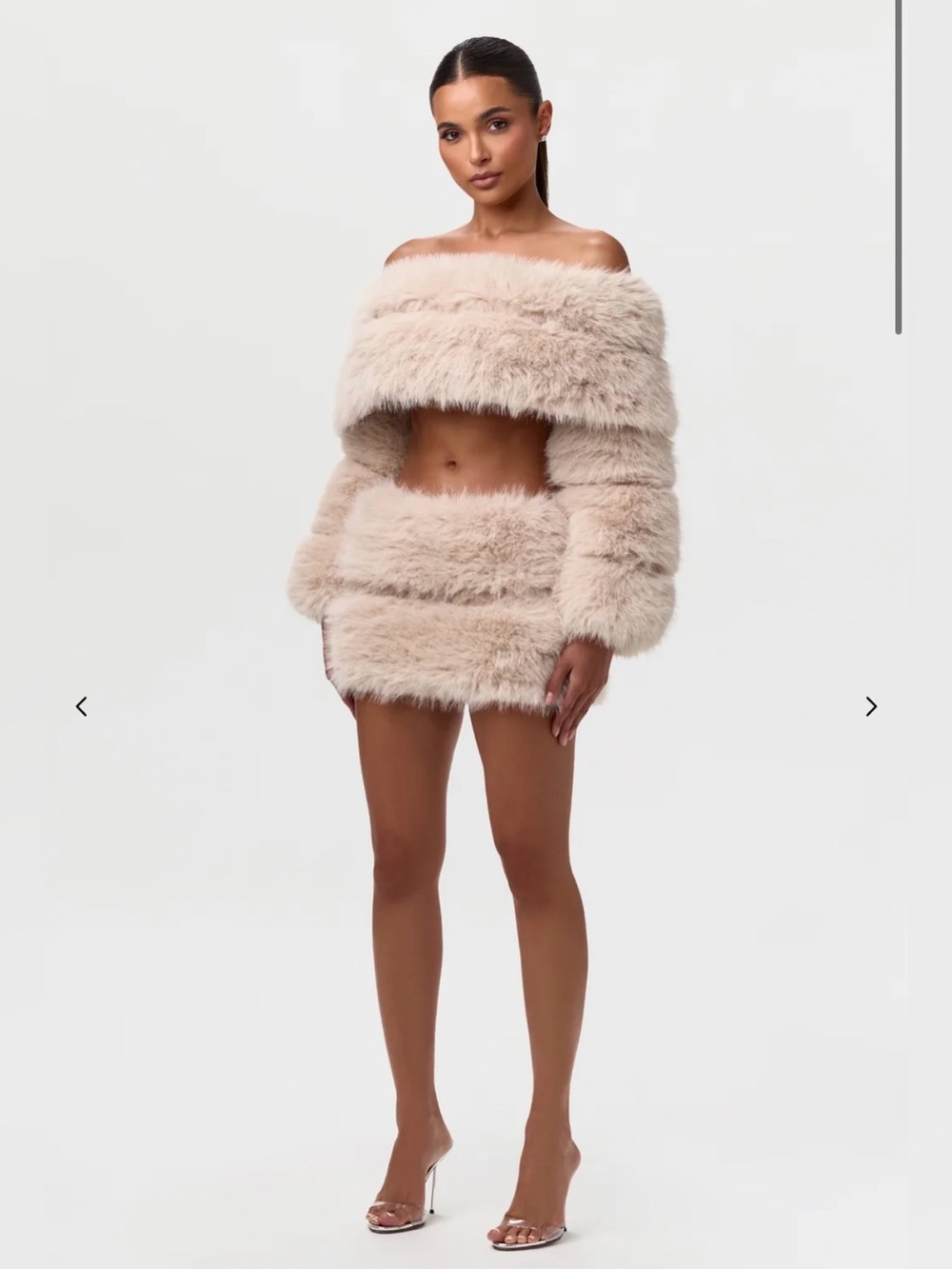 Naked Wardrobe Faux Fur Pelted Mini Skirt Taupe